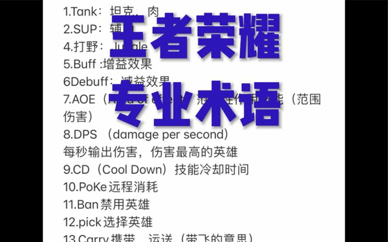 王者荣耀游戏术语-王者荣耀游戏术语英文