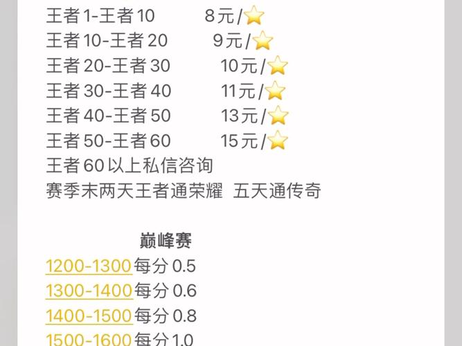 代练价格表王者荣耀-王者代练多少钱一颗